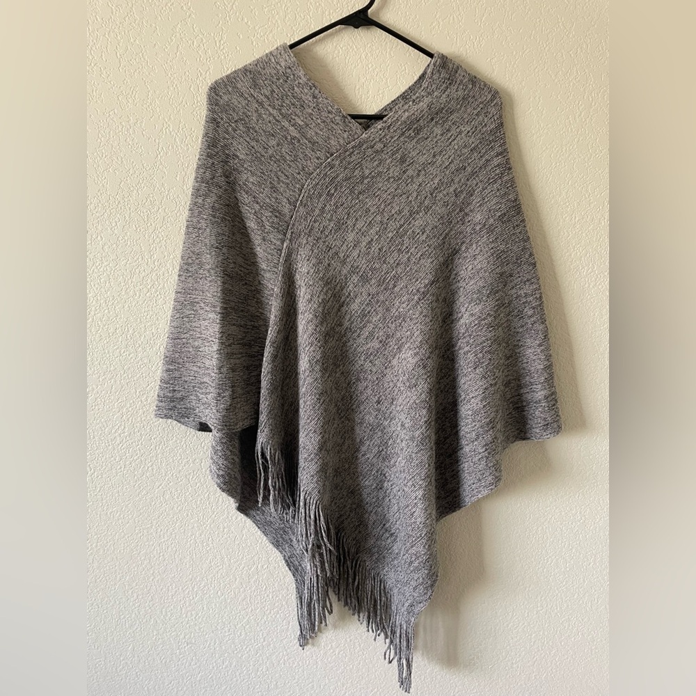 Gray Women’s Fringe Poncho